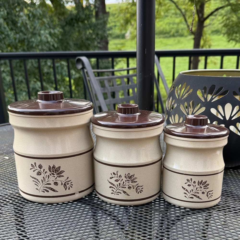 Vintage brown and tan kromex aluminum canister set